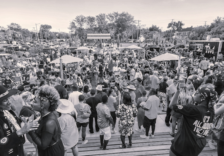 A crowd of people dancing.